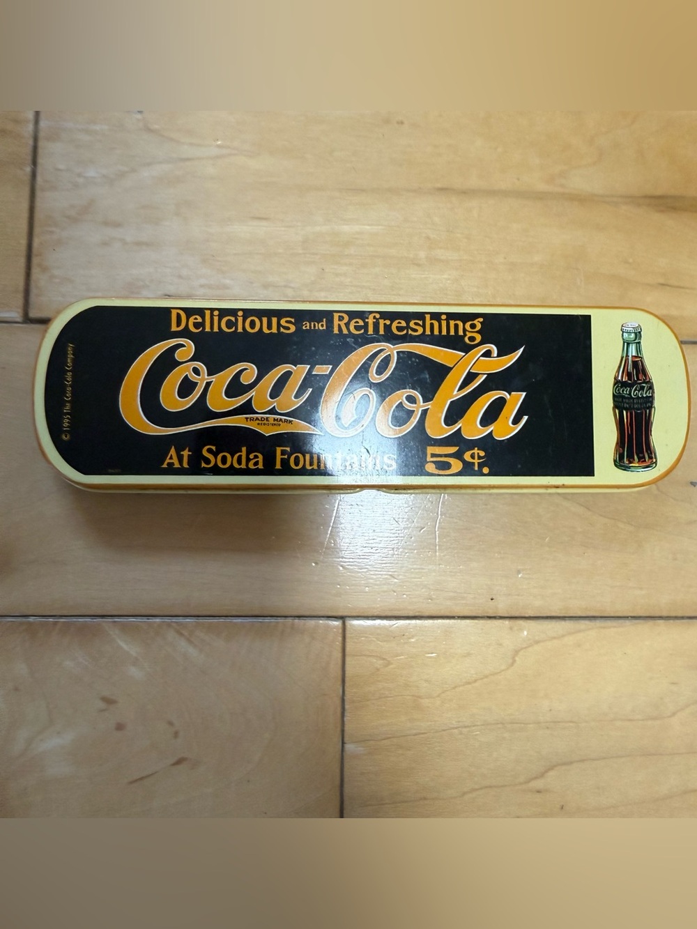 Coca-Cola Black and Yellow Metal Tin Pencil Case